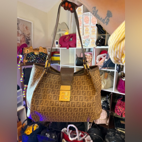 Fendi Brown Logo Tote with Gold Accents - Picture 1 of 15